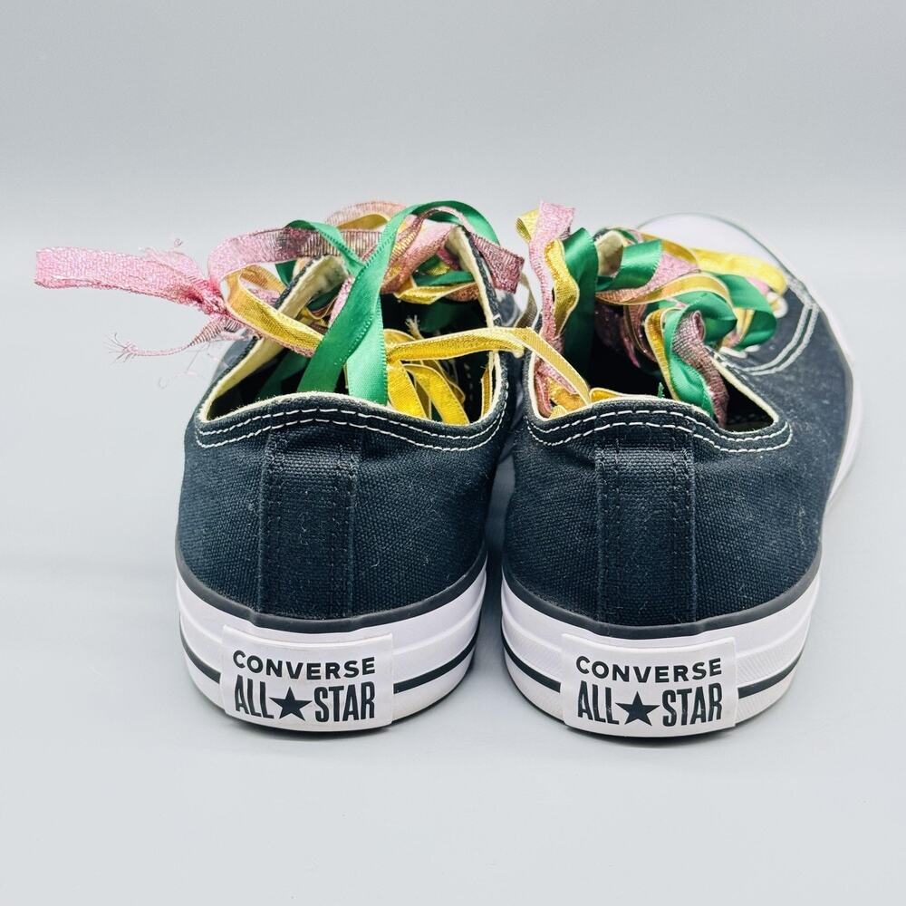Converse Shoes Womens 8 Black All Star Low Top Custom Ribbon Laces Unique - Picture 7 of 12